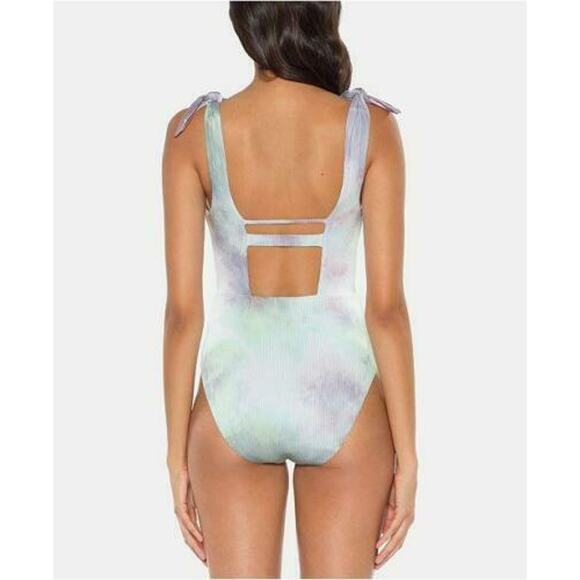 Soluna Tie Dye Ribbed Plunging One Piece Swimsuit Small Multicolor Pastel New - Picture 2 of 7